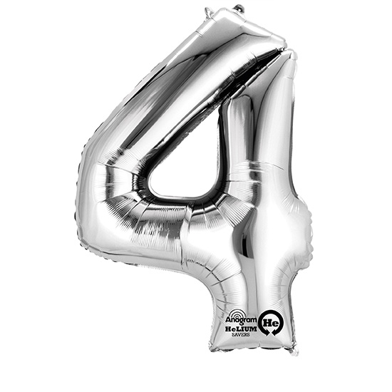 Basis Ballon Zahl 4 Silber